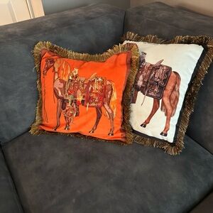 Set of 2 Orange and White Horse Print Throw Pillow cases